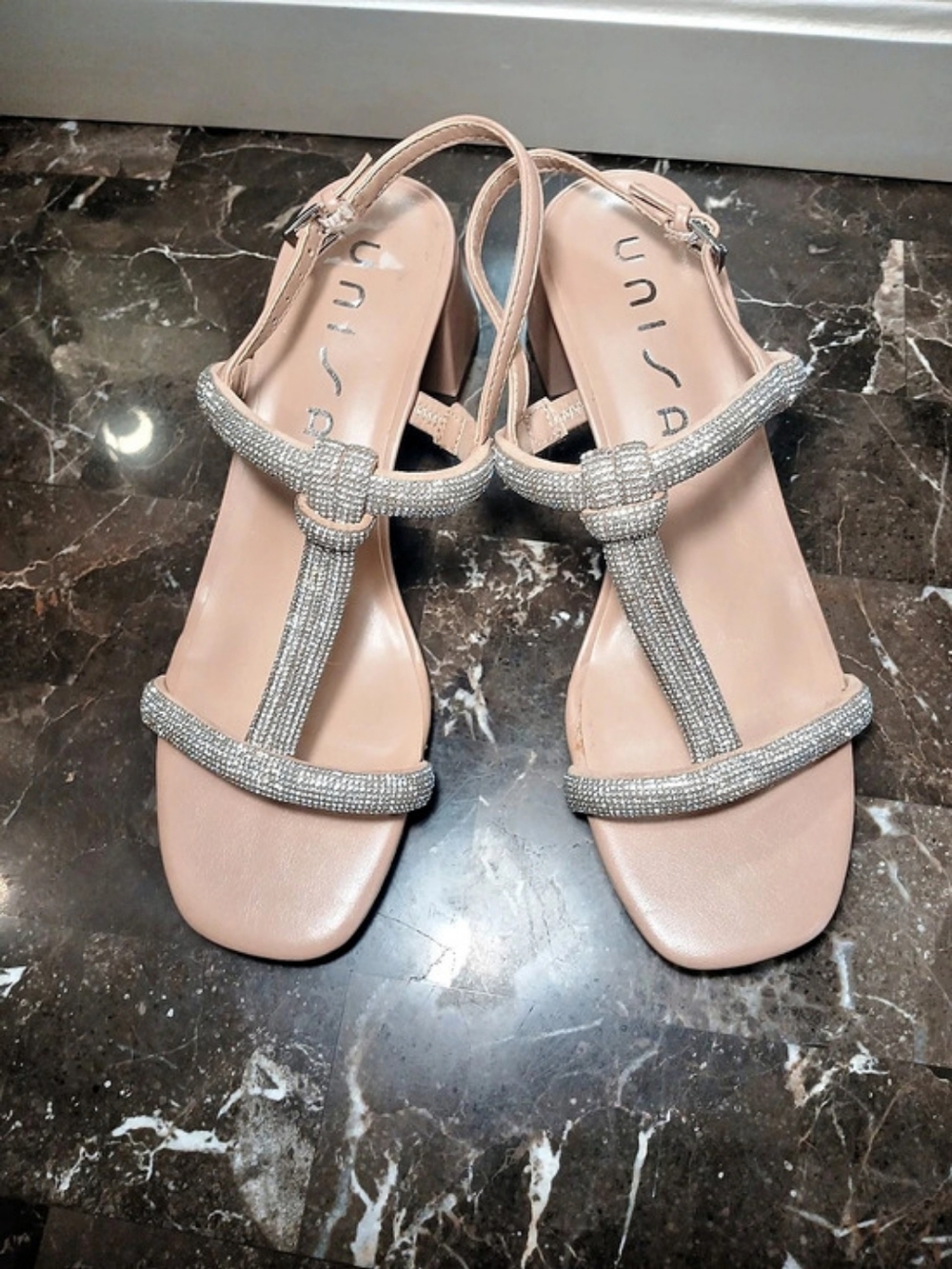Unisa Rhinestone Block Heel Sandals in Nude US 8M
